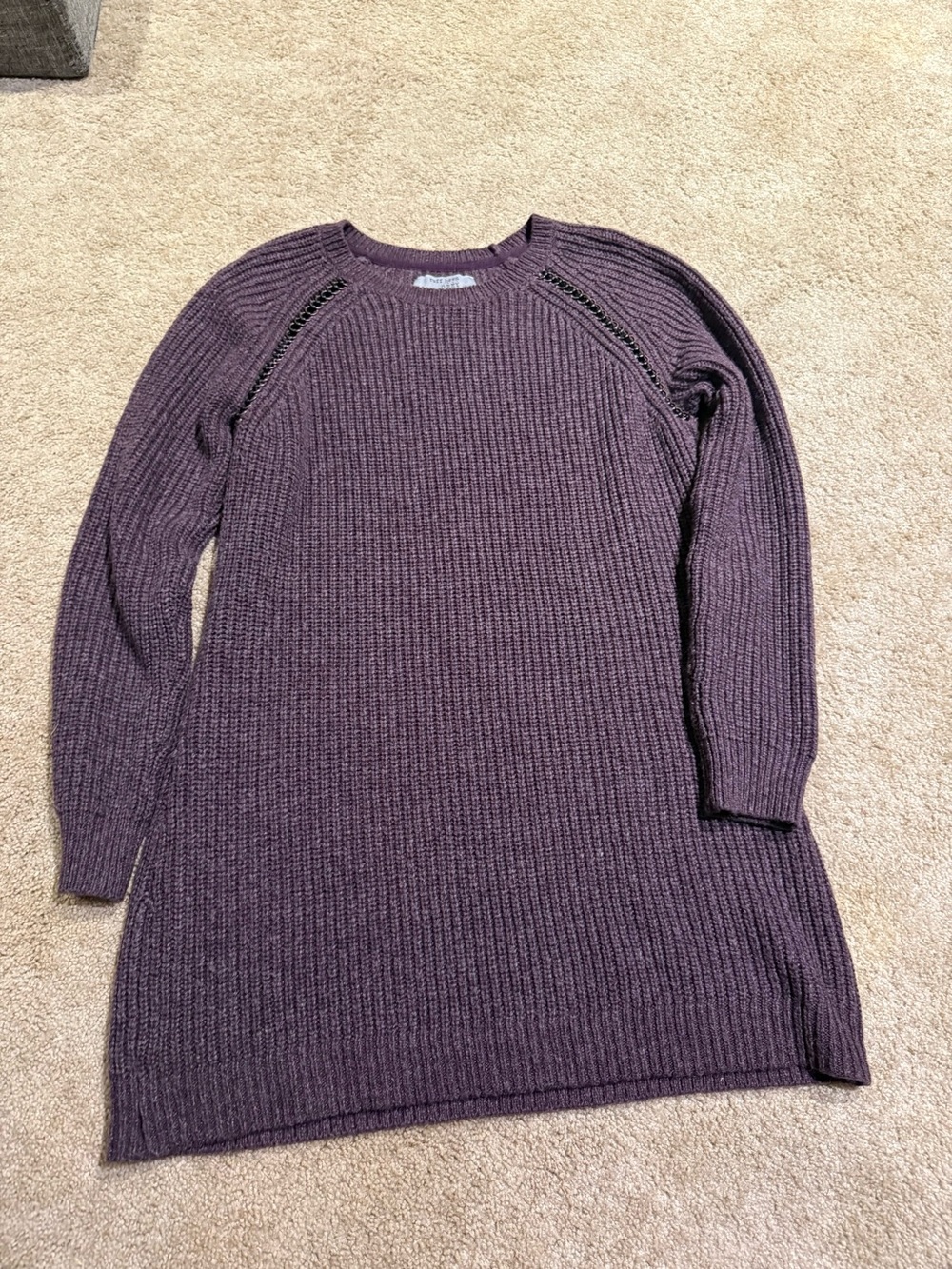 Ruff Hewn GREY Plum Purple Ribbed Knit Tunic Sweater Size L